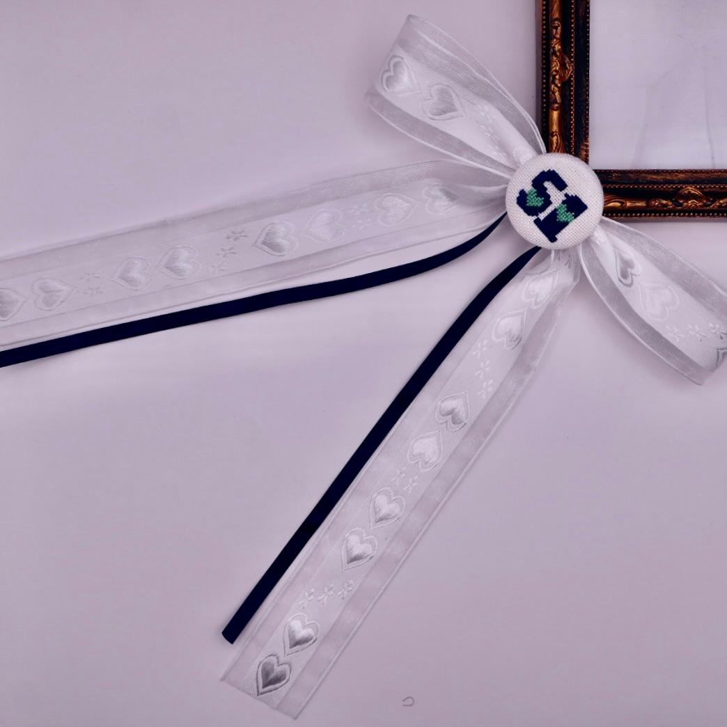 【番号オーダー可能】埼玉西武ライオンズ風カラー　くるみボタンのヘアリボン　クロスステッチ刺繍 | 3枚目